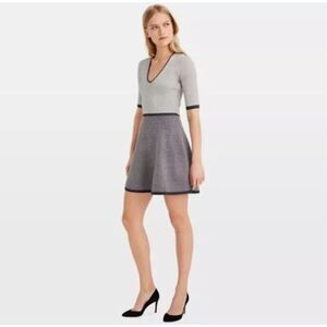Club Monaco Murgatroyd Wistin Sweater Dress Skater V-Neck Stretch Black White XS